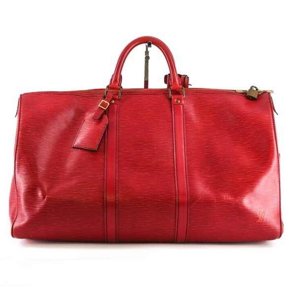 LOUIS VUITTON Red Leather Keepall 50 Boston Bag - Picture 1 of 15